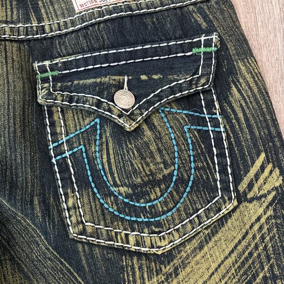 True Religion Made In USA Joey Super T Jean Shorts Jorts Size 42 Green Blue 15” - Picture 3 of 8
